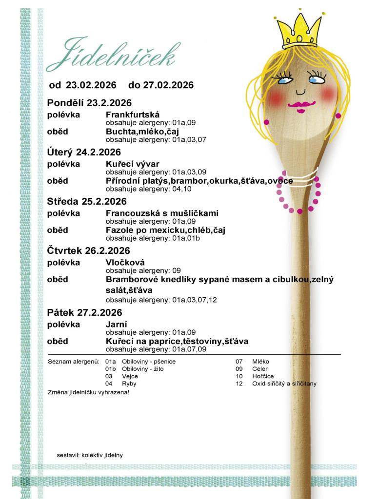 Jídelníček 23. 2. - 27. 2. 2026