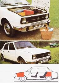 Kuriozitou, na níž okamžitě upozornila i zahraniční periodika, se stalo otevírání předního zavazadelníku do boku. Mimoto mohl řidič uložit drobná zavazadla ještě za opěradla zadních sedadel