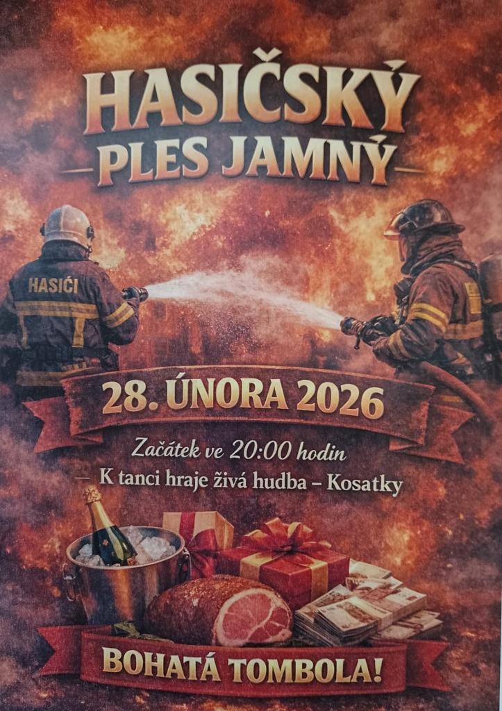 Hasičský ples se koná v sobotu 28. února 2026 v Hospůdce v Jamném. Těšit se můžete na zábavu, tanec a příjemnou společnost.