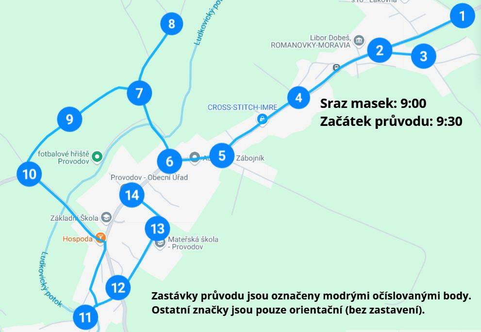 Průvod je otevřený pro všechny generace.  Na zastávkách proběhnou krátké masopustní obřady, vystoupení dechové hudby a loučení s basou.