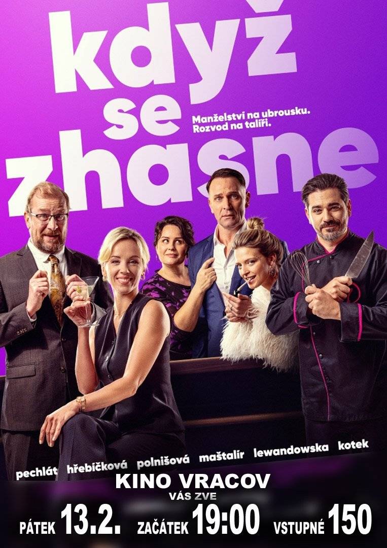 🎬 Kino Vracov - Když se zhasne - 13. 2. 2026 v 19:00 Přijďte se pobavit u nové české komedie "Když se zhasne". V hlavních rolích uvidíte Petru Hřebíčkovou nebo Martina Pechláta. Smích zaručen a občerstvení samozřejmě zajištěno! 🍿🍷 🎟 Vstupné: 150 Kč   🎻 Fašaňková zábava s pochováváním basy - 15. 2. 2026 v 18:00 Folklorní soubor Marýnka vás zve do sálu nadace Chamartín. Čeká nás tanec, zpěv a tradiční pochovávání basy. Přijďte s námi stylově ukončit muzikantský rok! 💃🎶 🎟 Vstupné dobrovolné   🎫 PŘEDPRODEJ VSTUPENEK Nezapomeňte, že v Informačním centru stále běží předprodej na Reprezentační ples města Vracova a pořad Opravna duší. Zajistěte si svá místa včas! ✨