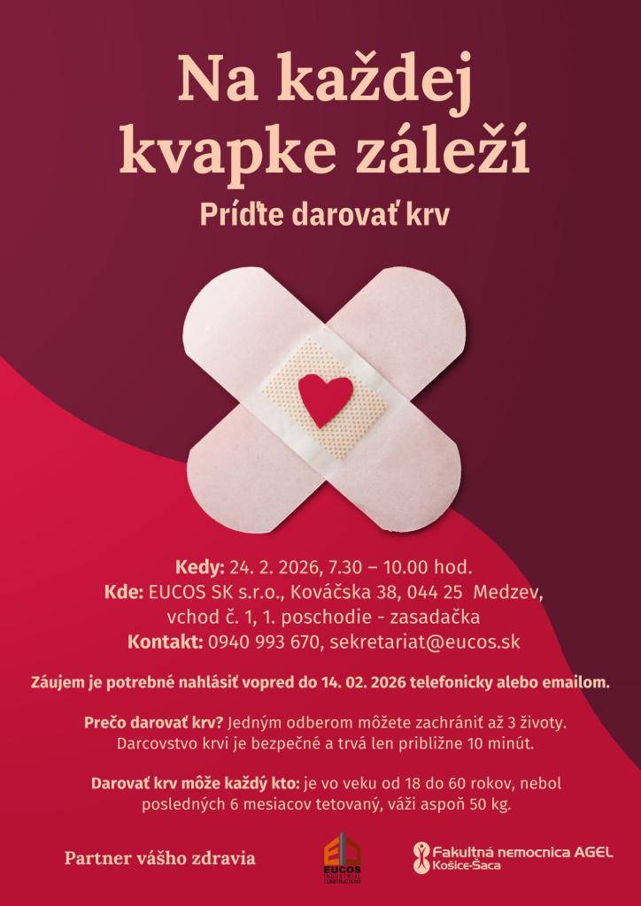 Príďte darovať krv do Eucosu