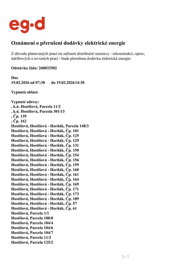 19. 2. 2026 od 7.30 hodin - 19. 2. 2026 do 14.30 hodin.