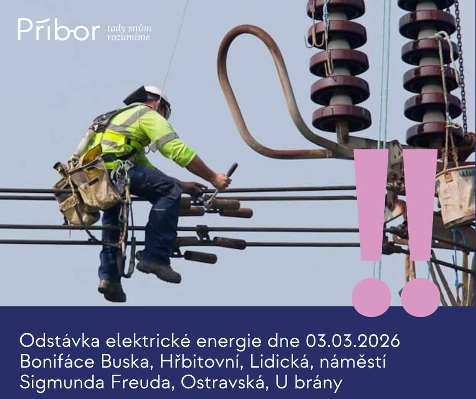 ČEZ Distribuce oznamuje, že dne 03.03.2026 od 07:15 do 15:15 hodin dojde k plánované odstávce elektrické energie na ulicích Bonifáce Buska, Hřbitovní, Lidická, náměstí Sigmunda Freuda, Ostravská, U brány.