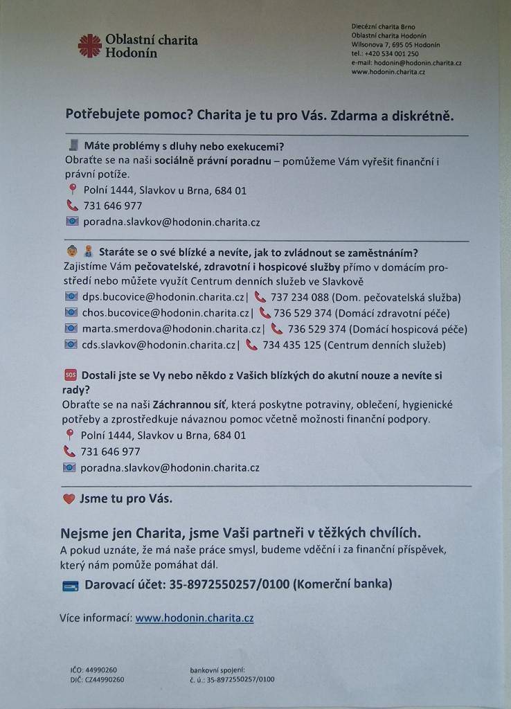 Potřebujete pomoc? Charita je tu pro Vás. Zdarma a diskrétně.