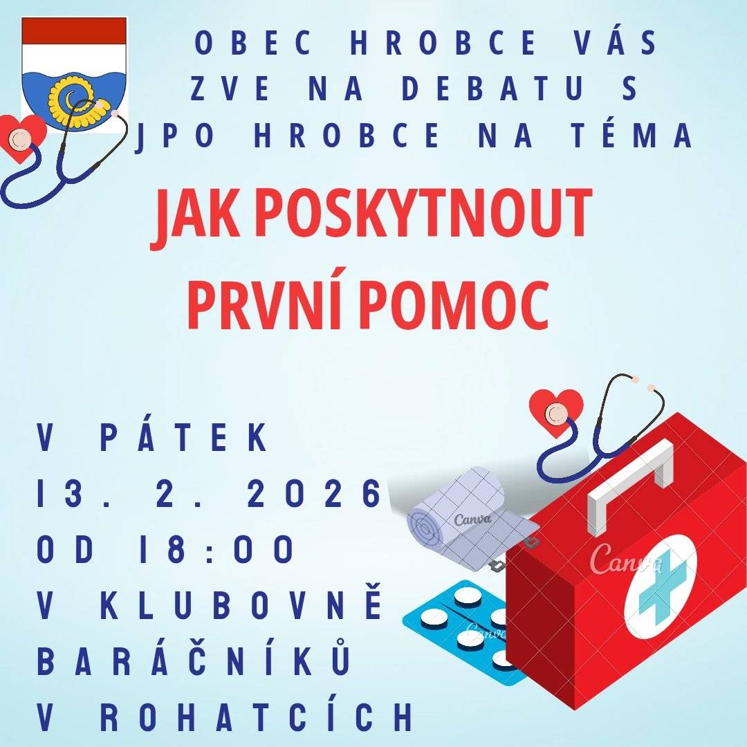 Připomínáme dnešní setkání s JSDH Hrobce v Rohatcích v klubovně baráčníků od 18:00 na téma poskytnutí první pomoci. V neděli se dětský maškarní bál se Sváťovým dividlem přesouvá z 15. na 16. hodinu. Pěkný víkend!