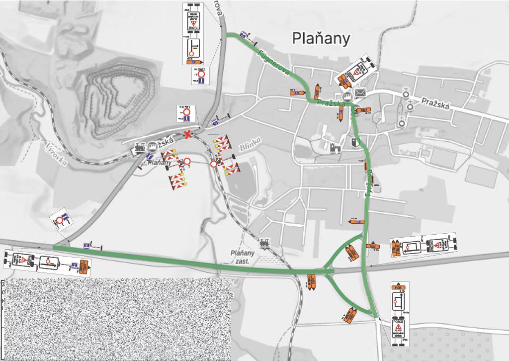 Úplné uzavírka ulice Pražská z důvodu opravy železničního přejezdu. Uzavírka se uskuteční od 19. do 20. května 2026.