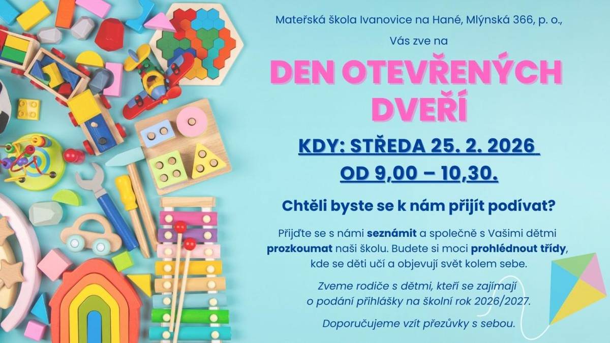 MŠ Ivanovice na Hané Vás zve na DEN OTEVŘENÝCH DVEŘÍ