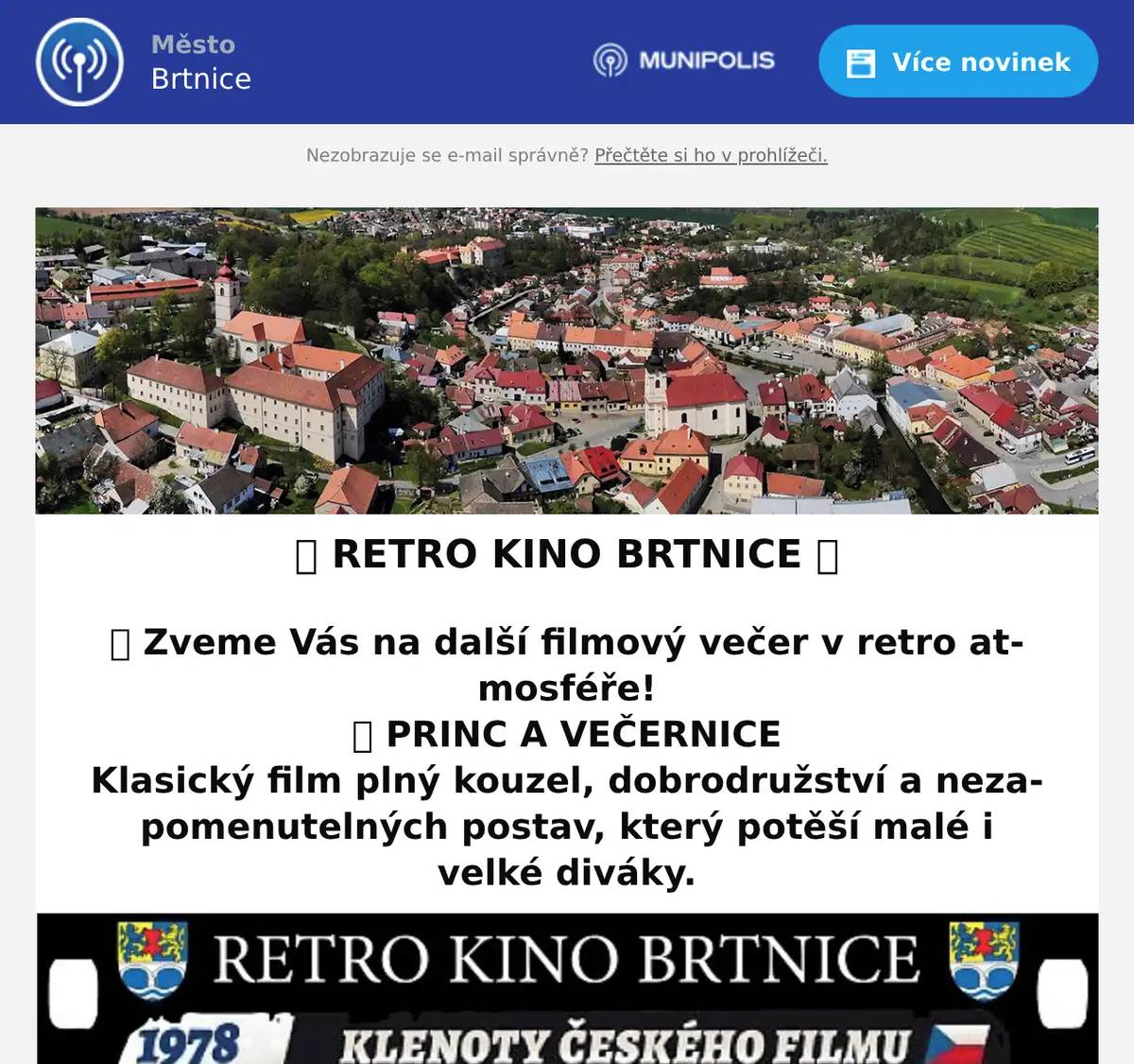 ✨ Zveme Vás na další filmový večer v retro atmosféře! 👑 PRINC A VEČERNICE Klasický film plný kouzel, dobrodružství a nezapomenutelných postav, který potěší malé i velké diváky.