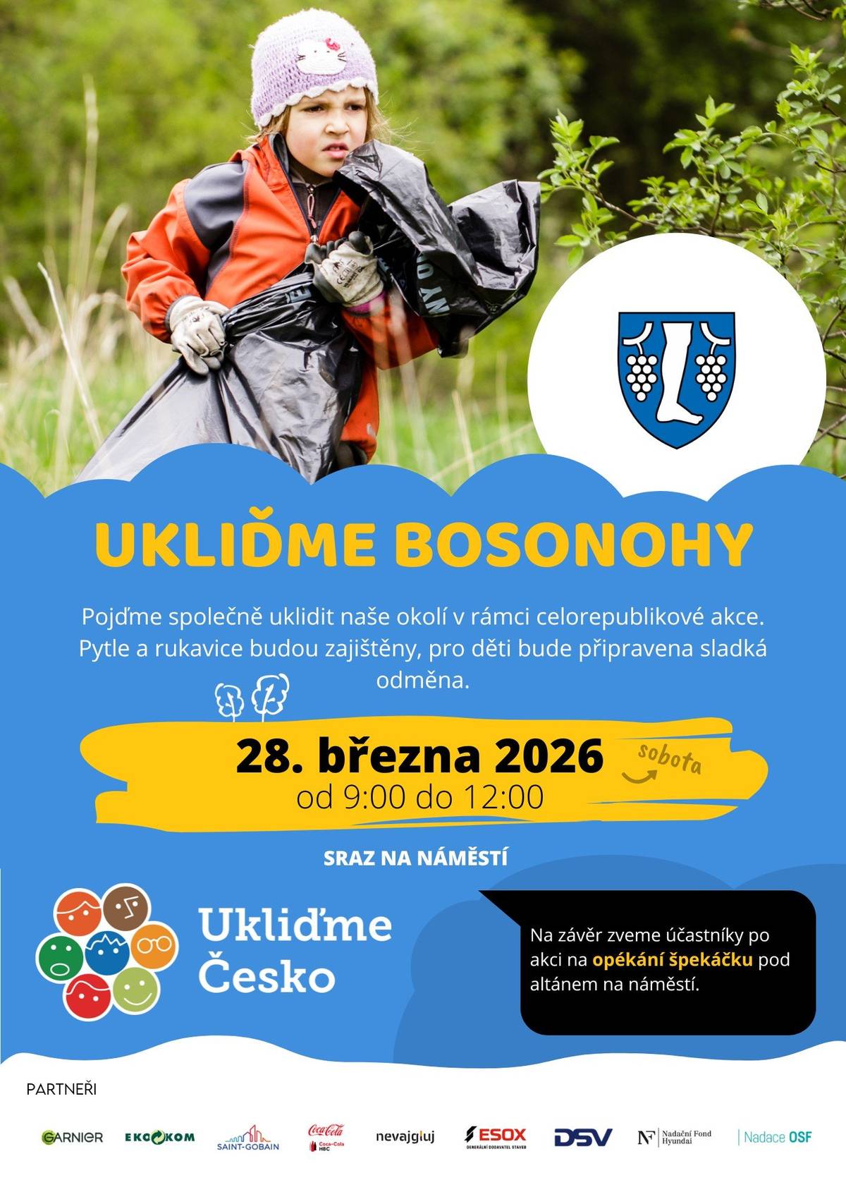 Milí sousedé, zveme vás na tradiční úklid v rámci akce Ukliďme Česko.🚯 📍 Sejdeme se 28. března 2026 v 9:00 na náměstí před kaplí. 👉 Pytle a rukavice jsou zajištěny, nezapomeňte na pevnou obuv. 🥾 👉 Pro děti bude připravena sladká odměna. 🍬 🔥 Na závěr vás po akci srdečně zveme na společné opékání špekáčků pod altánem na náměstí. Těšíme se na společně strávené dopoledne a na to, že zase o kousek zkrášlíme naše okolí. 🤝