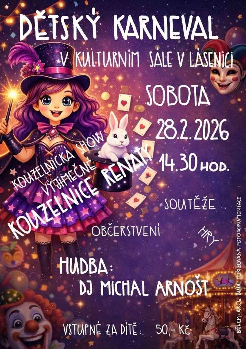 Přijměte pozvání na tradiční dětský karneval s netradiční kouzelnickou show kouzelnice Renaty!
