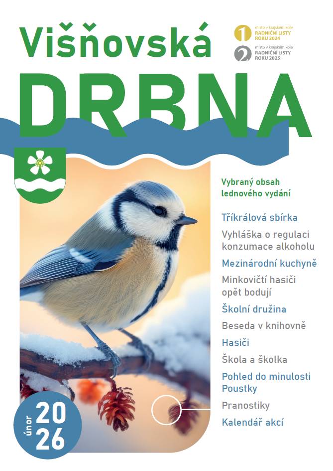 Višňovskou drbnu - Únor 2026 budeme od zítřka postupně distribuovat na obvyklá odběrná místa. Ale už nyní jí najdete k prolistování na stránkách freedlantsko.eu i na webových stránkách obce.