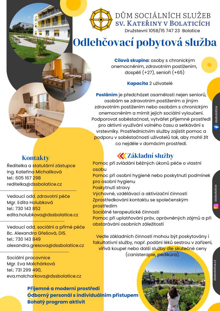 Dům sociálních služeb sv. Kateřiny v Bolaticích nabízí své služby