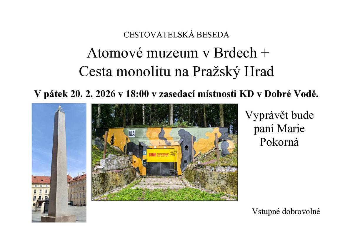 Přijďte si poslechnout v pátek 20.2.2026 od 18:00 hod. cestovatelské zajímavosti od paní Pokorné.