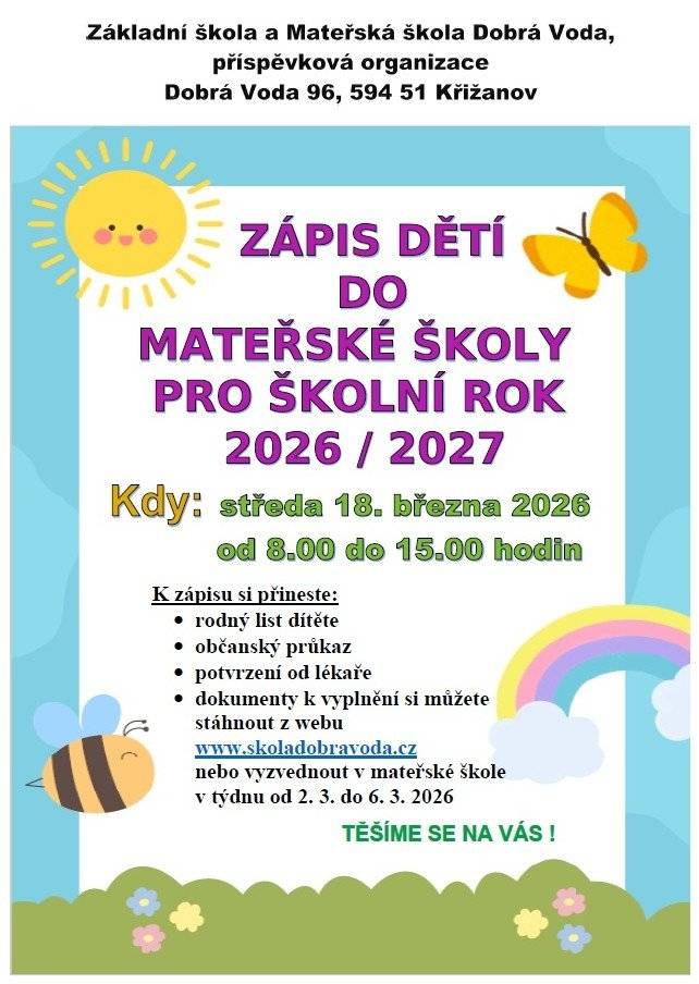 Zápis dětí do mateřské školy pro školní rok 2026/2027