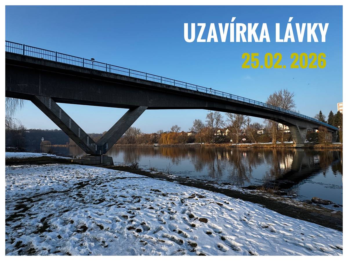 Vážení občané, dne 25.02. 2026 bude v době od 9:00 do 13:00 hodin zcela uzavřena lávka pro pěší a cyklisty přes řeku Vltavu. Důvodem uzavírky je plánovaná mostní prohlídka, která bude provedena za použití mostní prohlížečky MBI 70 na podvozku vozidla Iveco Daily. Prohlídku provede Ing. Petr Milek. Děkujeme za pochopení.