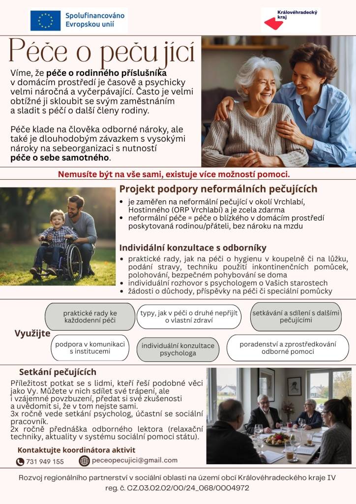 Projekt na podporu neformálních pečujících: rady, typy, poradenství.