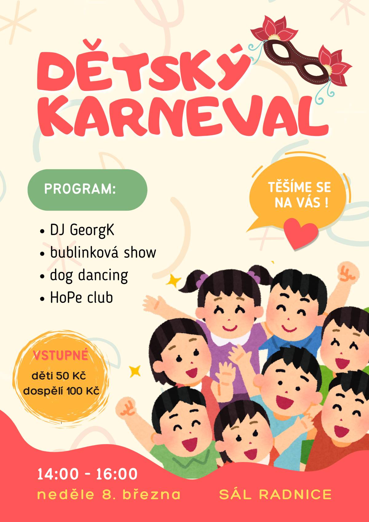 Čas utíká jako voda a než se nadějeme, je tu 8. březen a s ním i oblíbený Dětský karneval 🥳🎈na Radnici. Aby nepřišli zkrátka ani ti nejmenší, čeká je odpoledne plné smíchu, barevných masek a radosti. Užijí si ho nejen děti, ale i rodiče 👑🦸♀️ Připravte kostýmy a přijďte si užít s dětmi pořádnou porci zábavy! 🎶✨