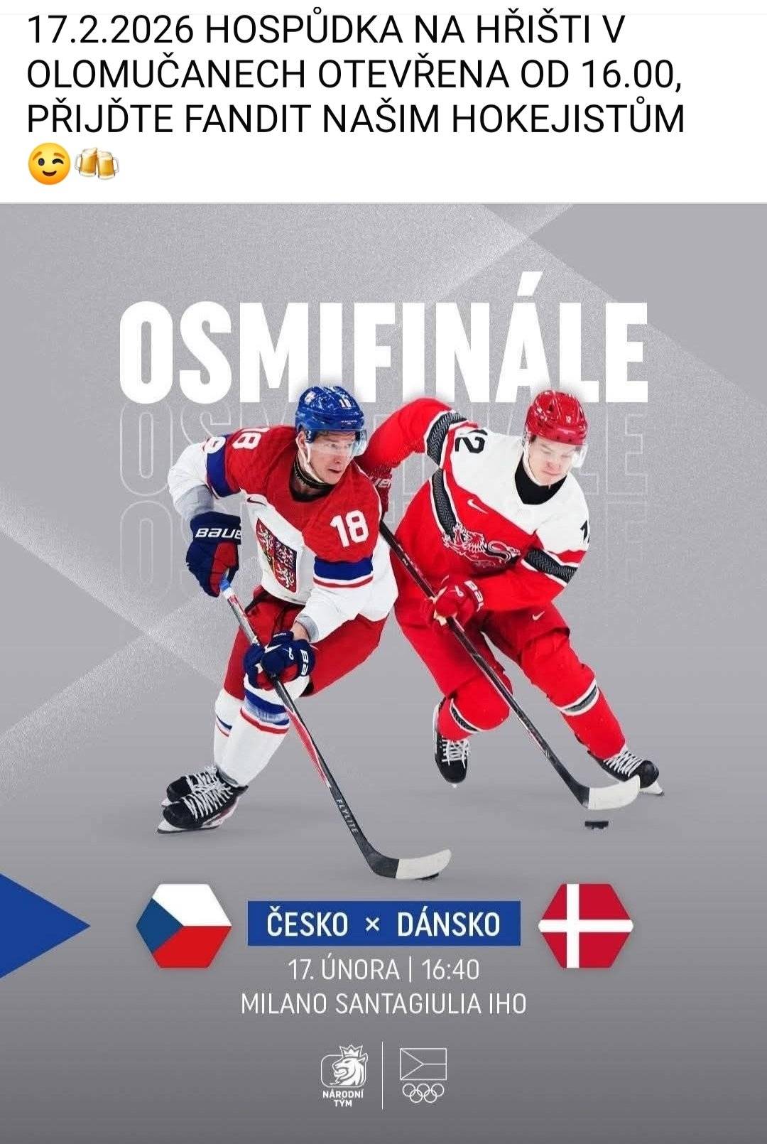 Přijďte fandit našim hokejistům 17.2.2026 na hřiště TJ Sokol Olomučany