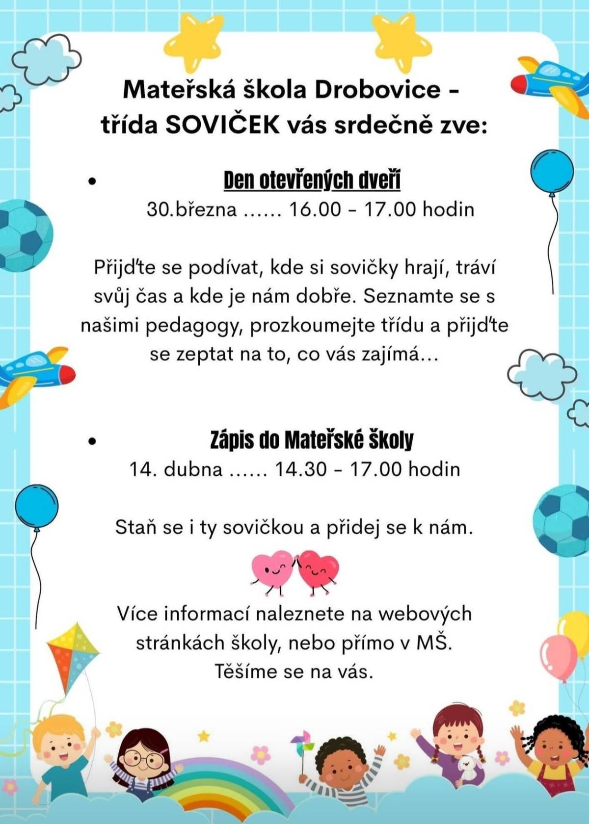 a zápis do MŠ Drobovice