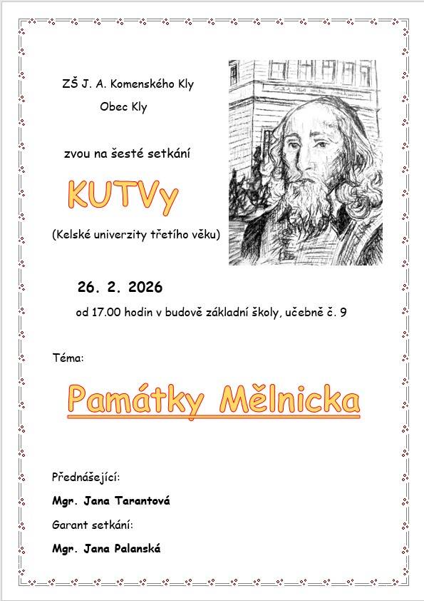 ZŠ Kly vás zve na další setkání KUTVy 26.2.2026 od 17 hod.