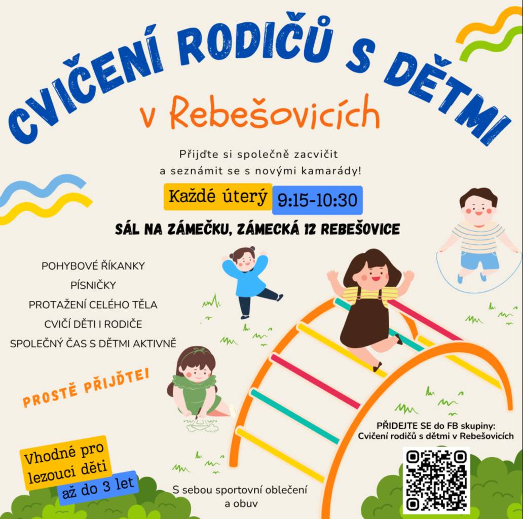 Každé úterý se koná cvičení pro rodiče s dětmi do 3 let. Přidejte se k nám.