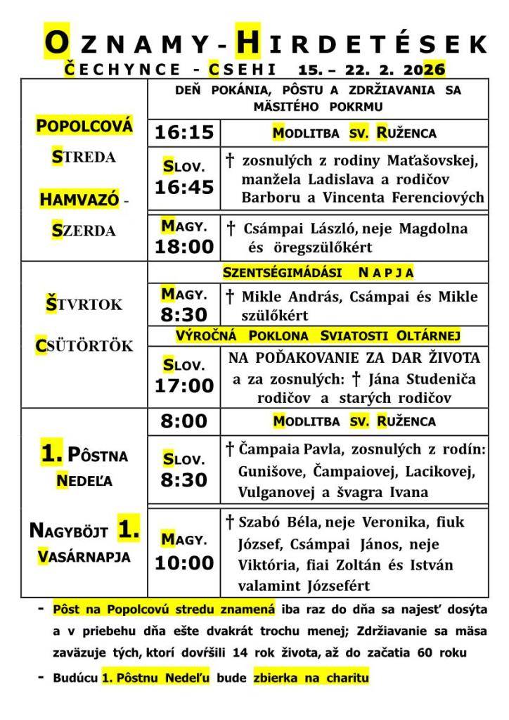 omšový poriadok - miserend