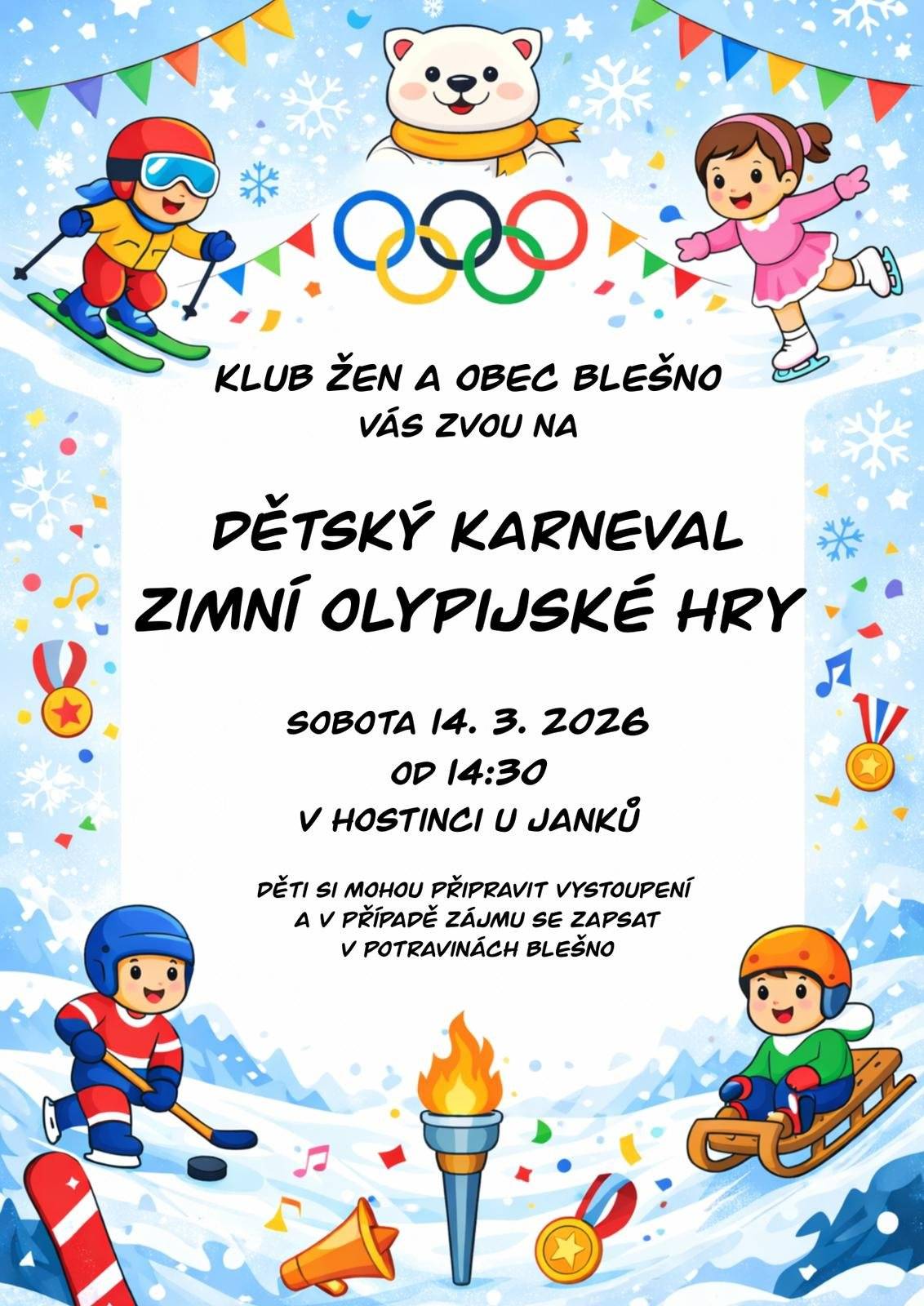 Dětský karneval a obecní ples v Blešně