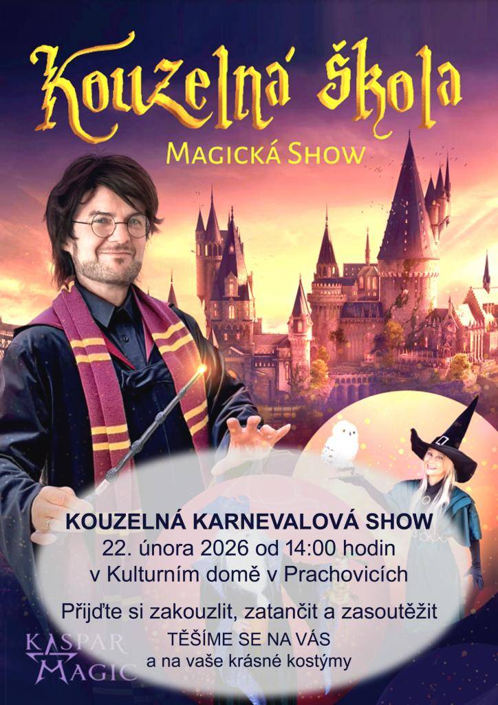 Přijďte na magickou show od 14:00 hodin do KD Prachovice, bude se tančit, kouzlit, soutěžit.
