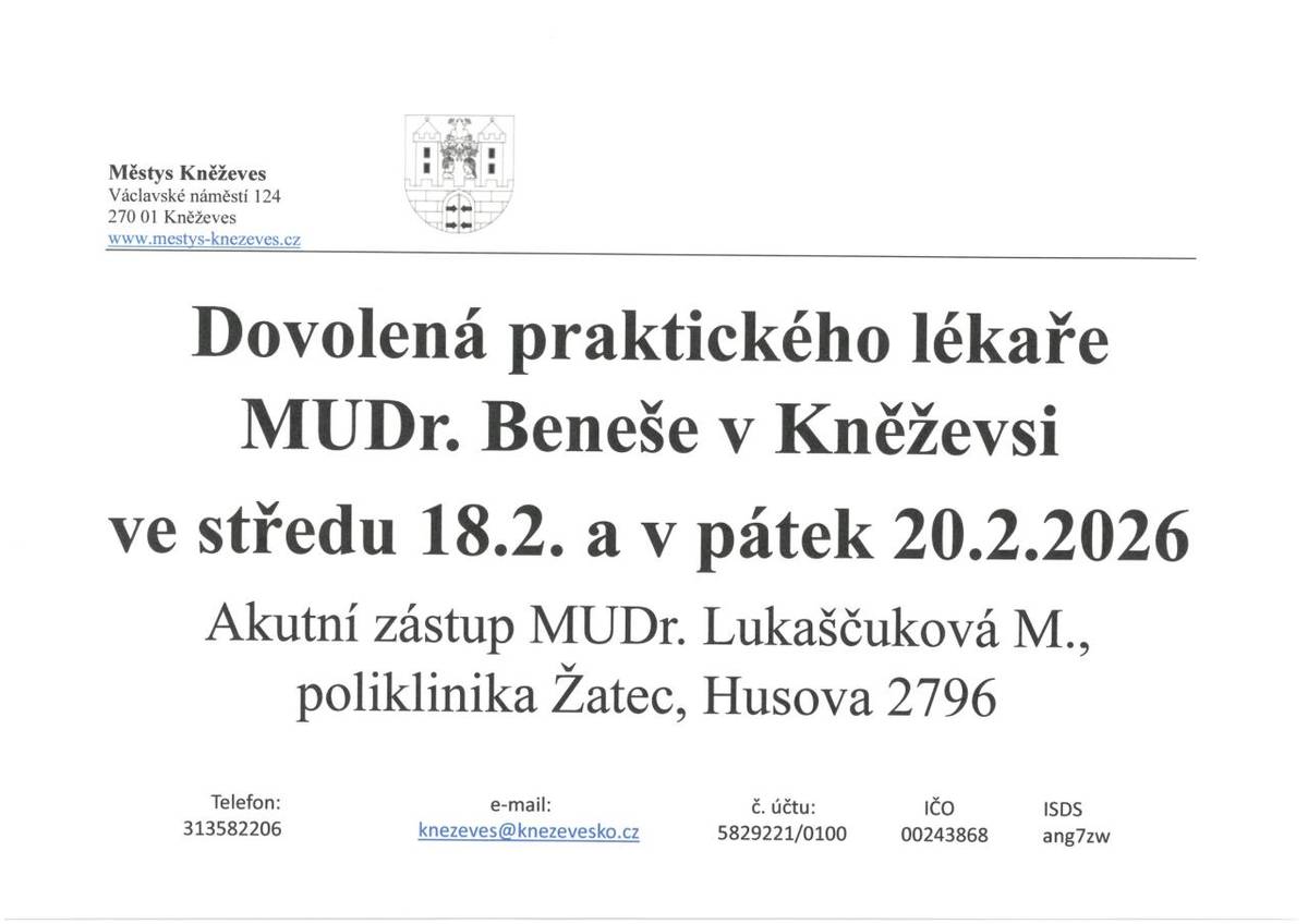 akutní zástup MUDr. Lukaščuková M., poliklinika Žatec, Husova 2796