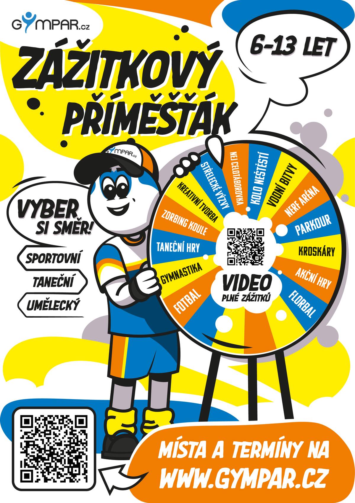 Zážitkový příměstský tábor nabízí pestrý program plný her, tvoření, pohybu a objevování. Během letních prázdnin děti každý den čekají tematické aktivity, sportovní soutěže i kreativní dílny, které podporují spolupráci, fantazii a radost z nových zážitků. Podrobnosti a přihlášky najdete po naskenování QR kódu.