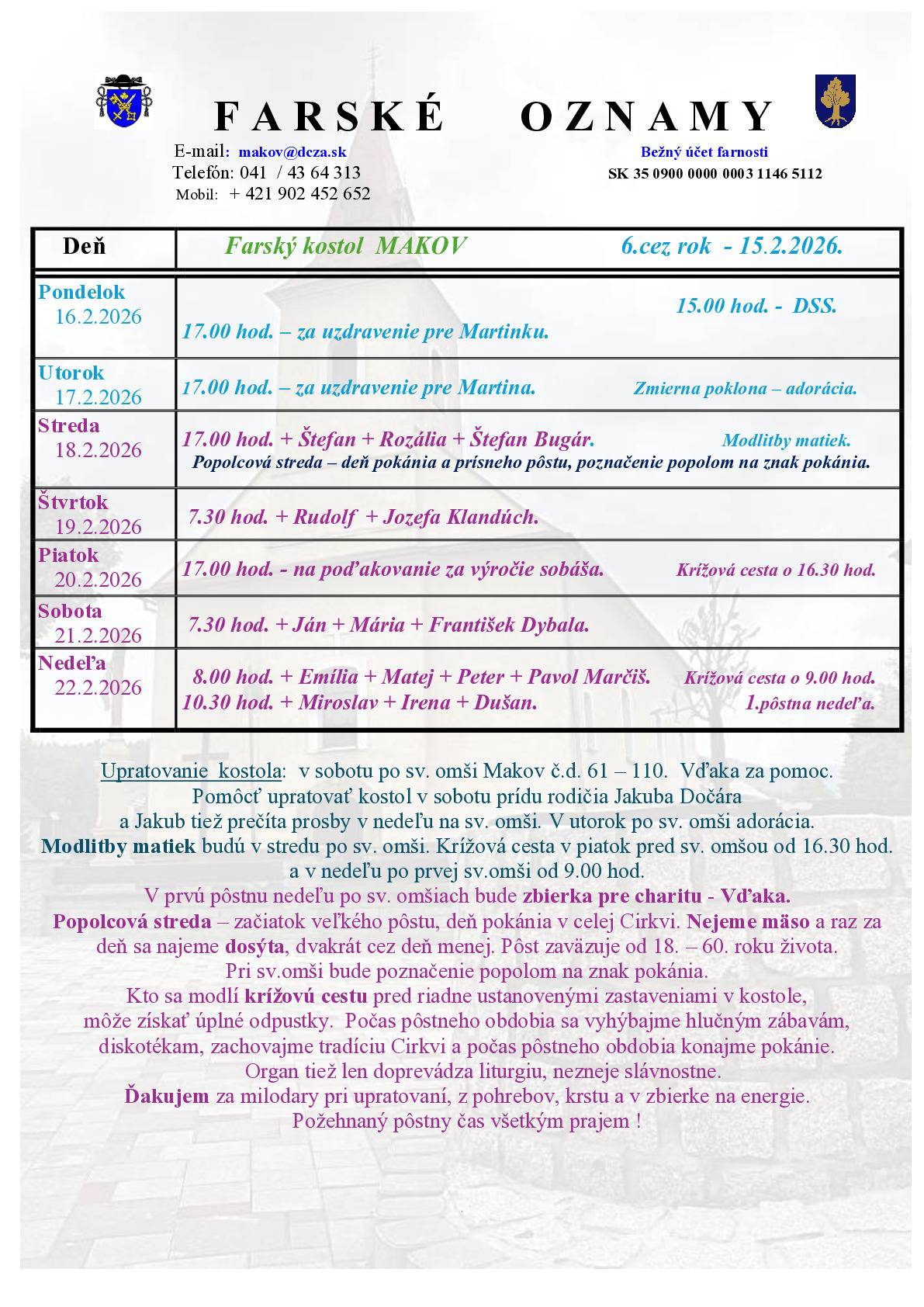 Farské oznamy od 16.02.2026 do 22.02.2026