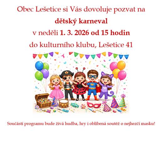 Maškarní rej pro děti s hudbou, hrami i soutěží o nejkrásnější masku.