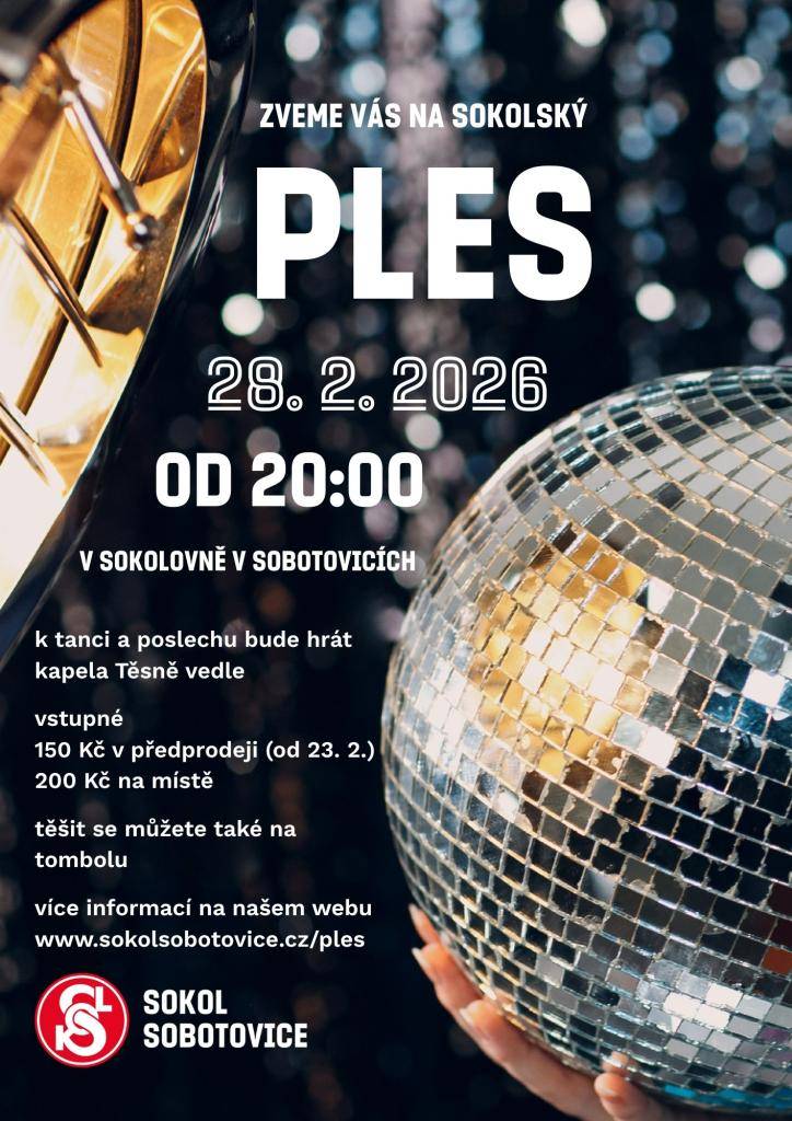 Sokolský ples 28. 2. 2026 od 20.00 hod. v sokolovně v Sobotovicích