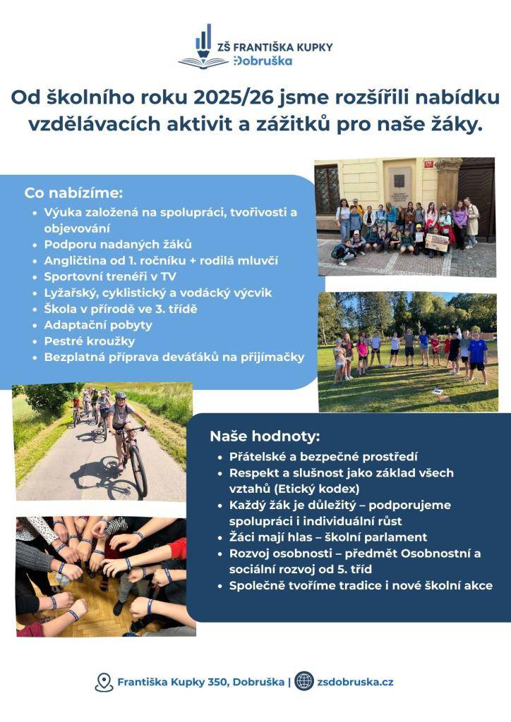 ZŠ Františka Kupky v Dobrušce zve na den otevřených dveří