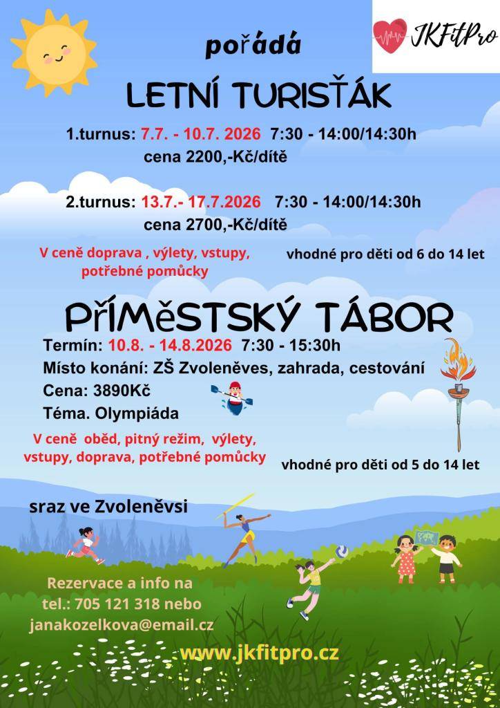 V roce 2026 pořádá JKFitPro letní turistické tábory vhodné pro mladé lidi ve věku od 5 do 14 let.
