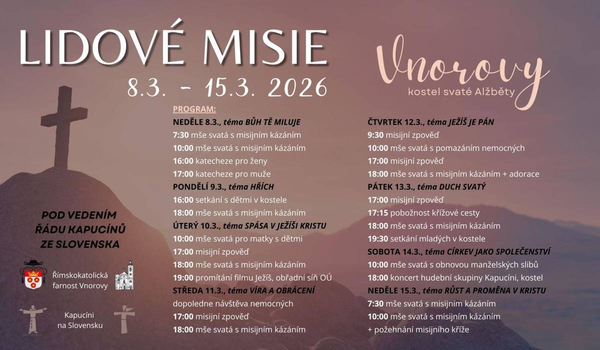 Ve dnech 8.3. - 15.3.2026 ve Vnorovech kostel sv. Alžběty