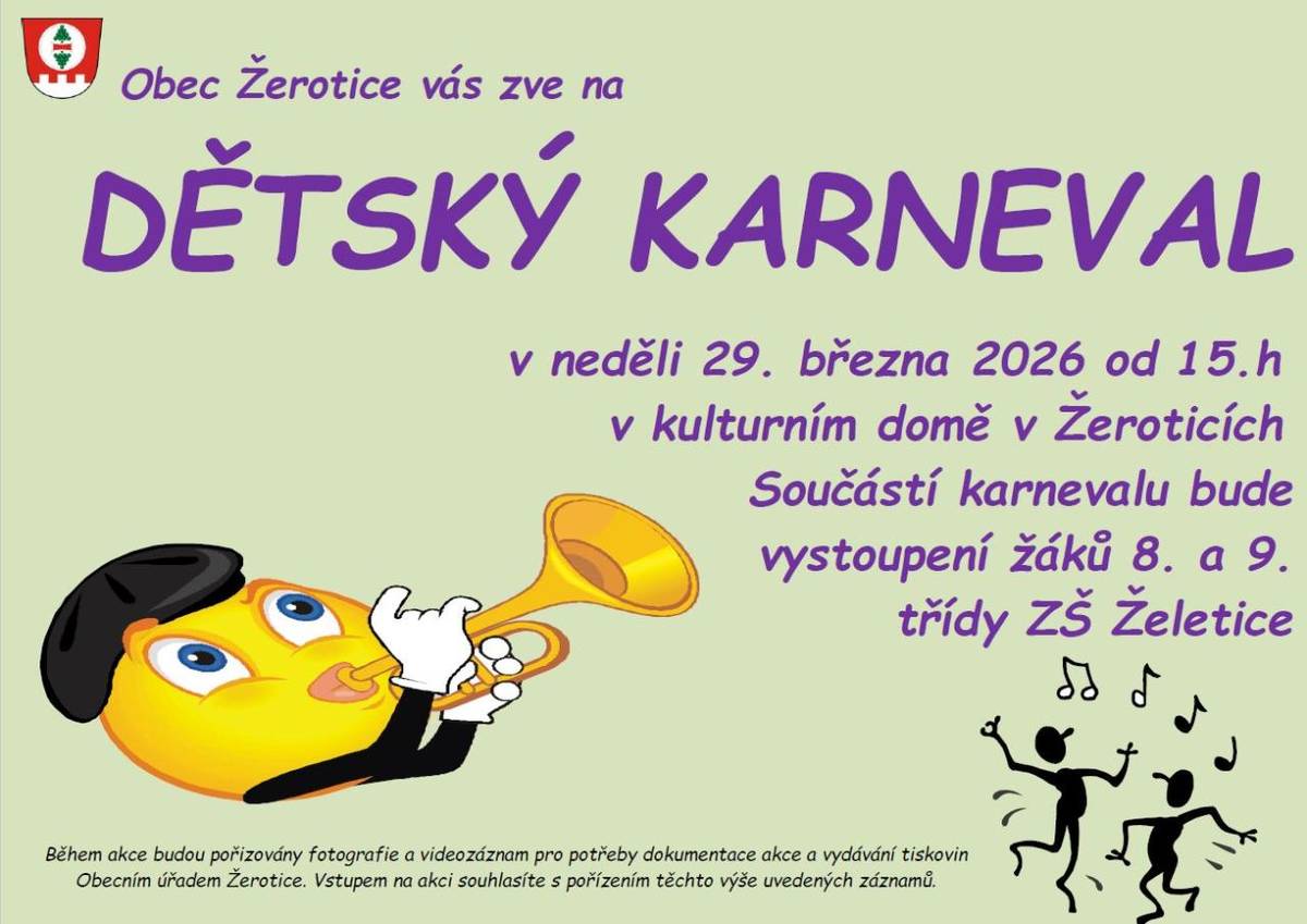 Dětský karneval 29.3.2026 od 15.00 hodin v KD Žerotice