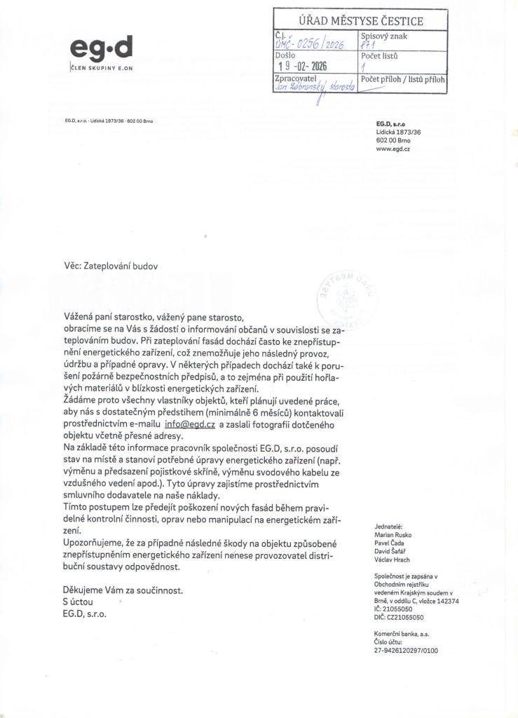 EG.D informuje občany v souvislosti se zateplováním budov.
