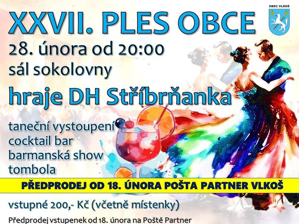 Obec Vlkoš zve občany na 27. ples obce. Uskuteční se v so 28. února od 20 hod. v sále sokolovny. Hraje DH Stříbrňanka, připraveno taneční vystoupení, cocktail bar, barmanská show, tombola, občerstvení. Vstupné 200,- Kč vč. místenky. Předprodej vstupenek probíhá na Poště Partner.   Prodejna  Koberce Trend Hodonín vás zve na Trendy týden slev od 23. do 27. 2. Získejte 20% slevu na vybrané metrážové koberce, vinyl, PVC i kusové koberce.Přijďte si vybrat výhodně – těšíme se na vás v prodejně Koberce Trend Hodonín, Brandlova 143 (naproti lázním).