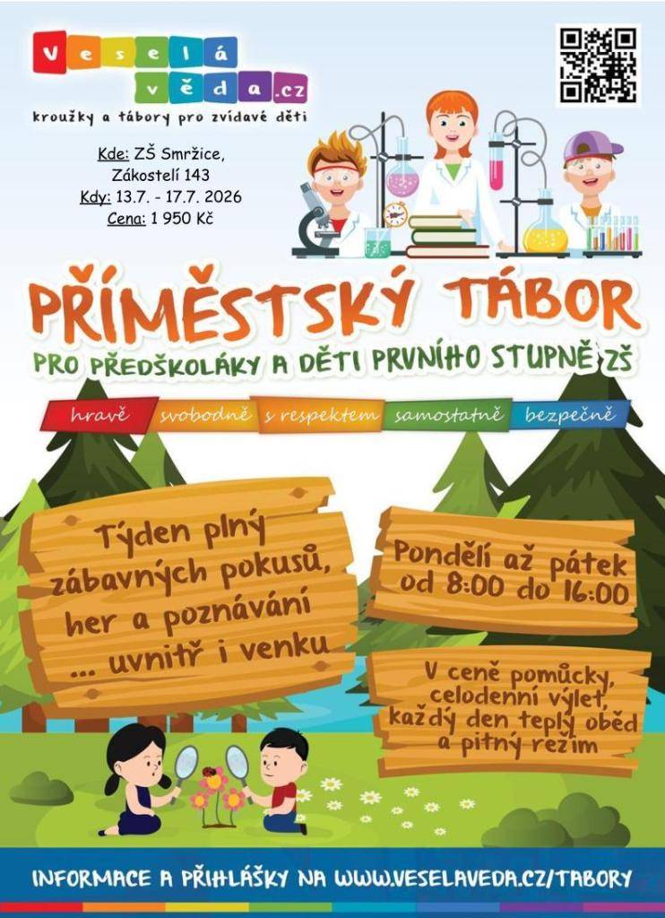 Příměstský tábor je určen pro budoucí prvňáčky a děti 1. stupně ZŠ, které baví objevování a experimentování. Čeká je týden plný zábavných pokusů z chemie, biologie i fyziky, přizpůsobených věku dětí.