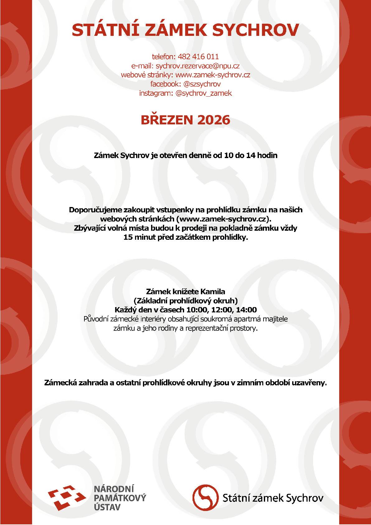 Podrobnosti akcí na březen 2026 na zámku Sychrov naleznete v příloze.