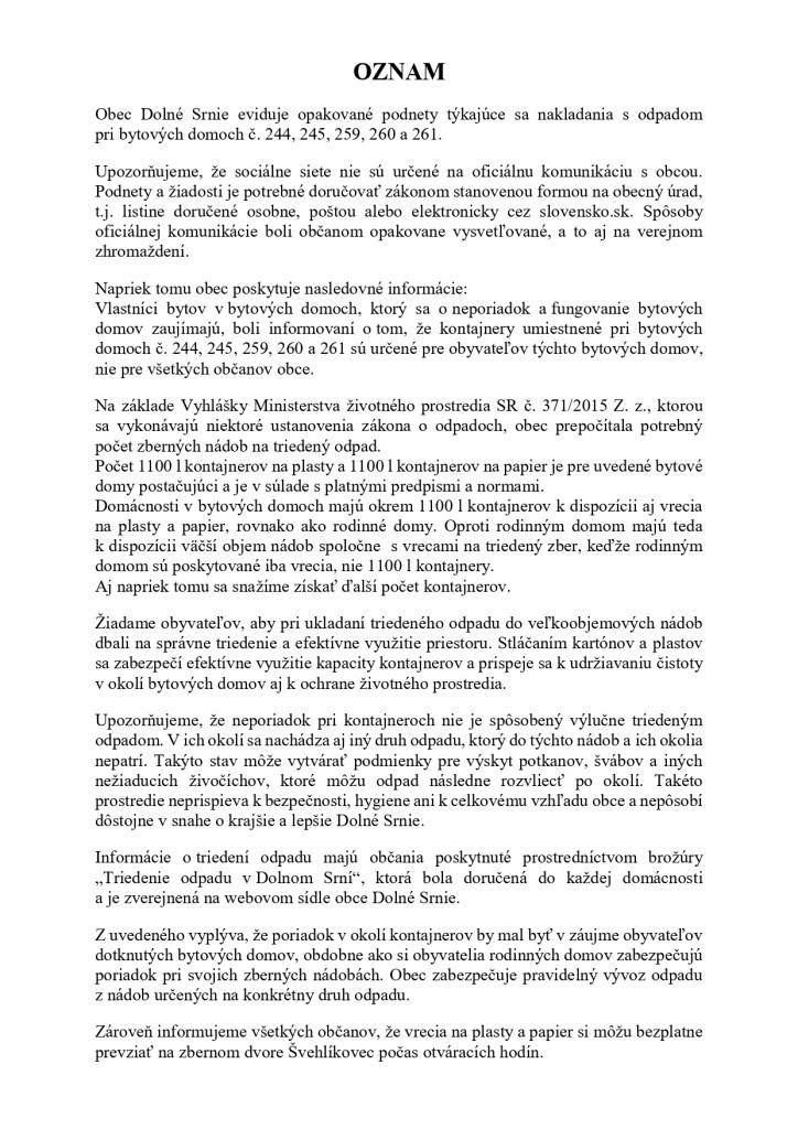 Informácie ohľadom odpadu.