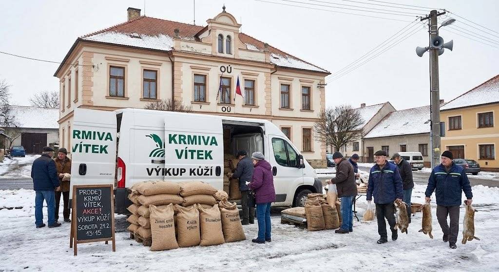 Firma Vítek bude prodávat krmiva pro zvířata. Akce: Zimní směs pro nosnice 345Kč/25kg, Králík výkrm 315Kč/25kg, Slunečnice 25Kč/kg.  Dále proběhne výkup králičích kůží za 15Kč/ks. Vše proběhne v sobotu 21.2. od 13:15 před OÚ.