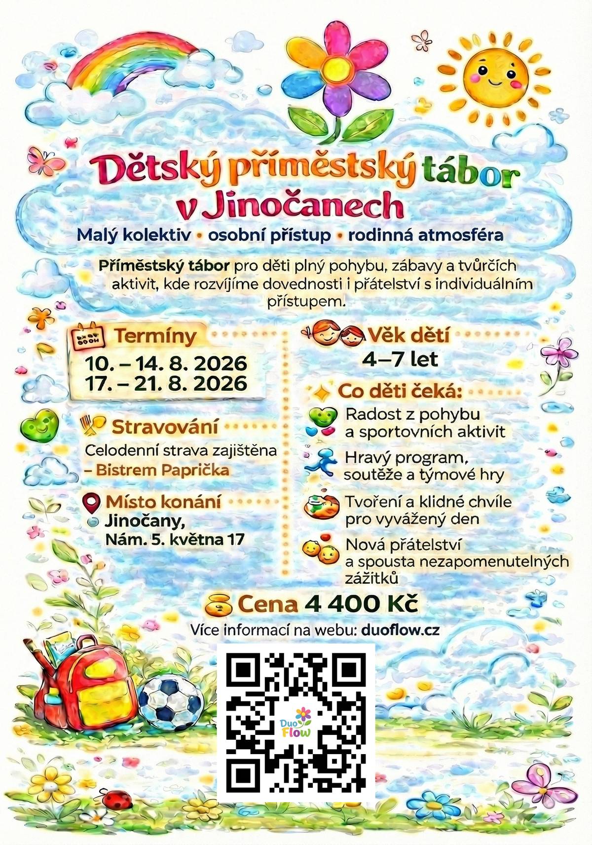 Příměstský tábor v Jinočanech pro děti plný pohybu, zábavy a tvůrčích aktivit.