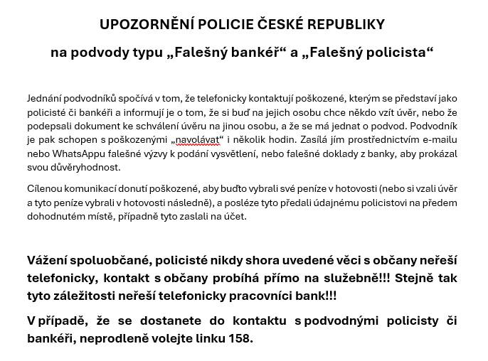 a podvody typu „Falešný bankéř“ a „Falešný policista“