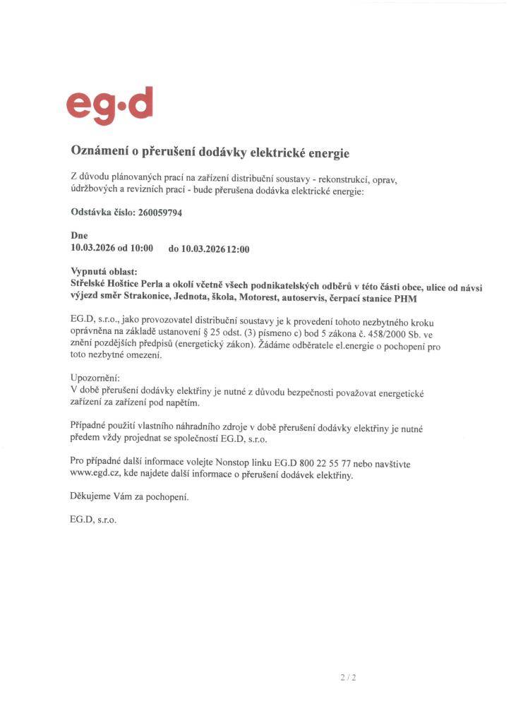 Přerušení dodávky elektrické energie