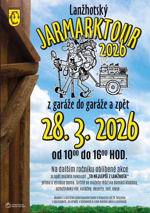Všichni jste srdečně zváni v sobotu 28. března 2026 od 10 do 16 hodin na Lanžhotský JARMARKTOUR z garáže do garáže a zpět.   Pro více informací rozklikněte.