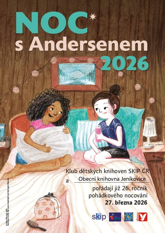 Obecní knihovna Jeníkovice zve na 26. ročník Noci s Andersenem, který se uskuteční 27. 3. 2026 od 17:00. Přihlásit se mohou děti od 4 let. Pro děti bude připraven zábavný program s možností přespání. Předběžná registrace probíhá na mailu knihovny knihovnajenikovice@seznam.cz, nebo přes zprávu na facebooku knihovny Obecní knihovna Jeníkovice . Rezervace nutná, počet míst je omezen.
