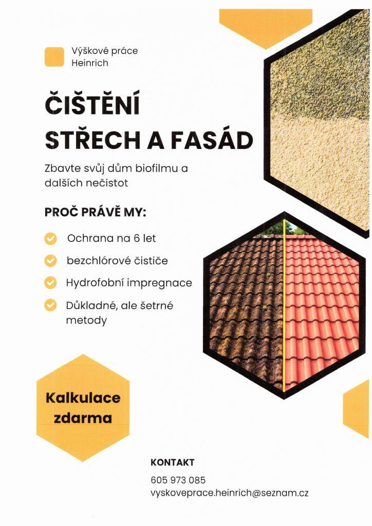 Výškové práce Heinrich - čištění střech a fasád...